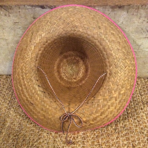 MCM straw tassel Sun hat minimalist garden beach 50s Vintage pink Heirloom chic - Picture 8 of 8